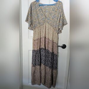 Umgee Patchwork Boho Floral Maxi Dress